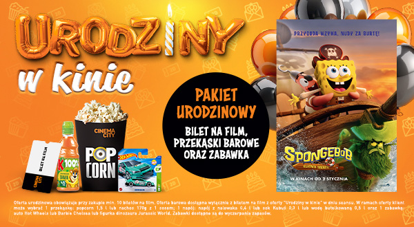 Urodziny w kinie. Pakiet urodzinowy: bilet na film, przekąski barowe oraz zabawka