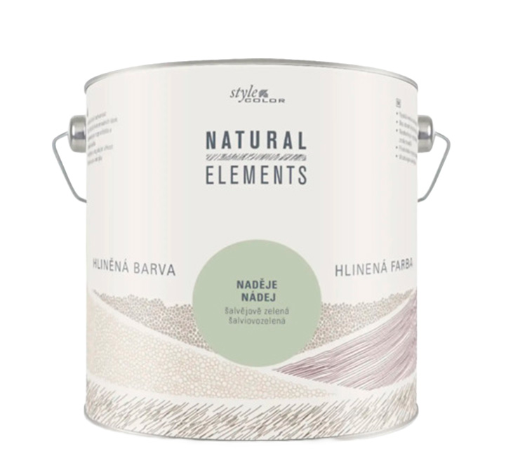 Jílová barva na zeď bez konzervantů StyleColor NATURAL ELEMENTS šalvějově zelená 2,5 l