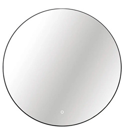 Kulaté LED zrcadlo do koupelny s osvětlením Round Ø 80 cm v černém rámu s vypínačem a podložkou proti zamlžení